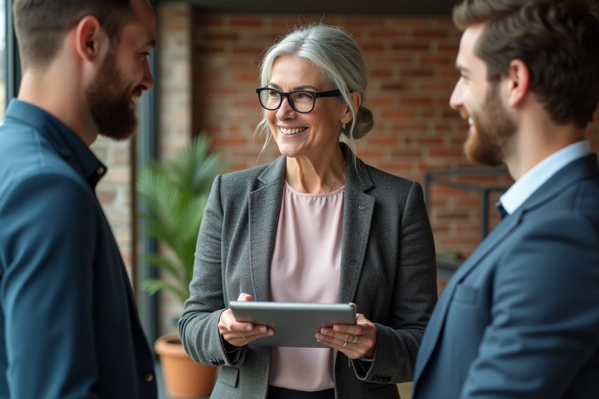 Femme consultante avec tablette en coworking lumineux