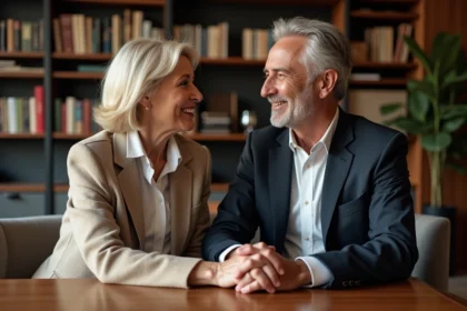 Couple senior élégant discutant dans un salon cosy