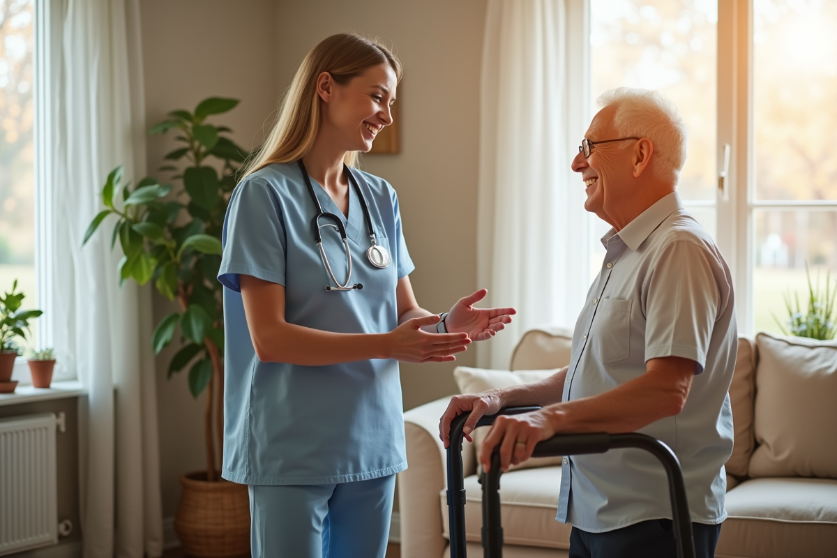 Aide aidant aidant un senior faire des exercices doux