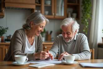 Femme aidant son père âgé lors d'un repas familial chaleureux