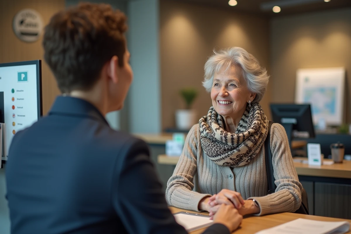 Femme âgée recevant des conseils financiers à la banque