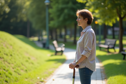 Femme d'âge moyen dans un parc en contemplation