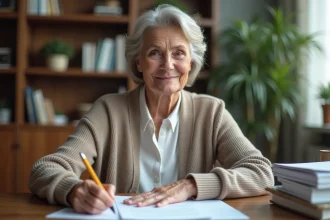 Femme d'un sixties signe sa lettre de retraite