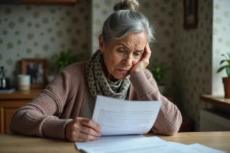Femme senior concentrée lisant une lettre chez elle