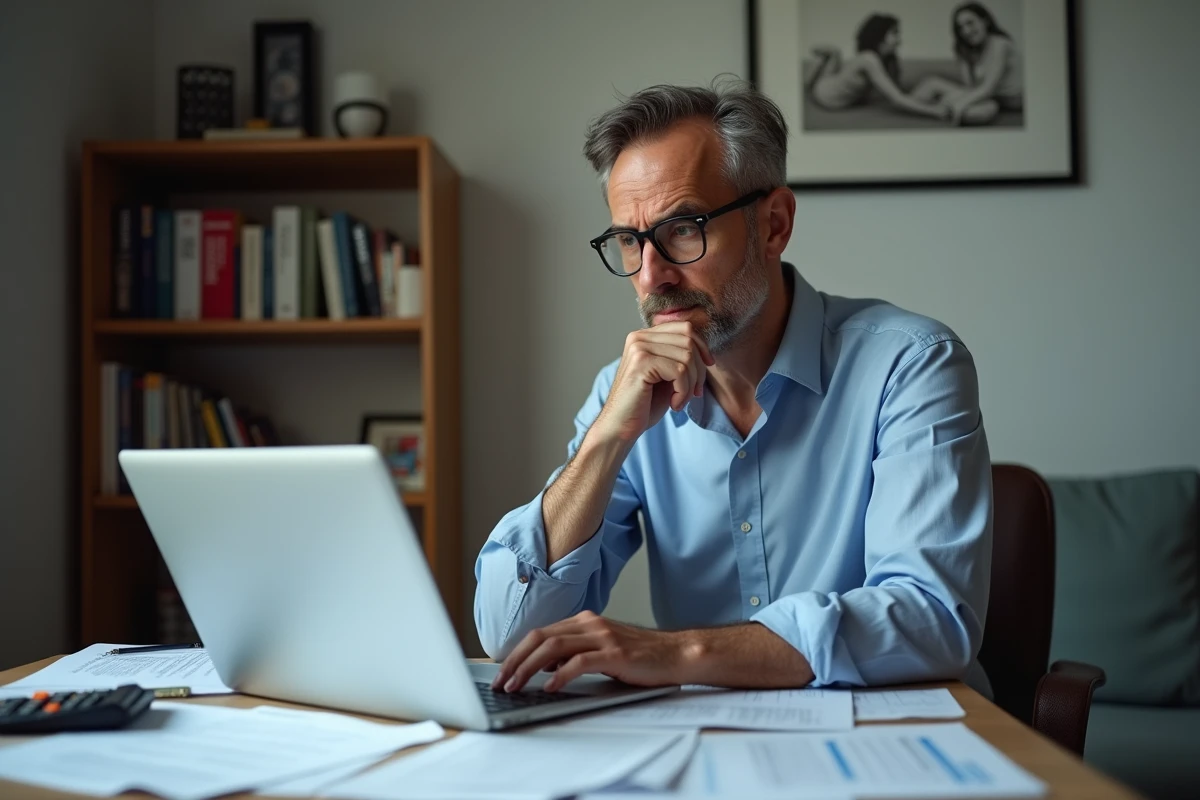 Homme de la classe moyenne calculant le reste à charge de l'APA face aux plafonds de ressources en 2026