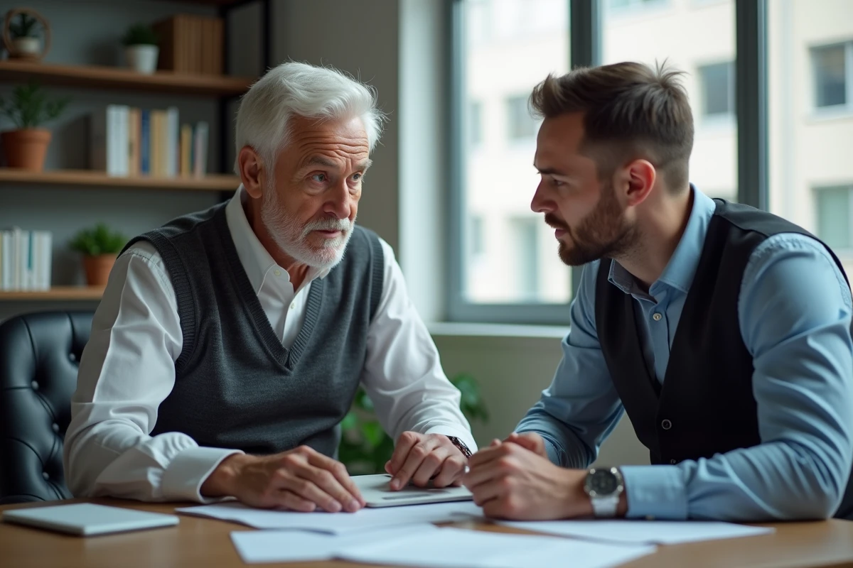 Homme âgé consultant un conseiller financier dans un bureau professionnel