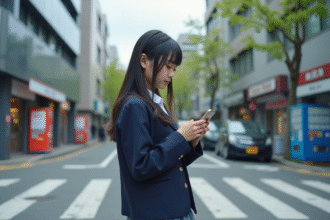 Jeune lycéenne japonaise dans la rue de Tokyo