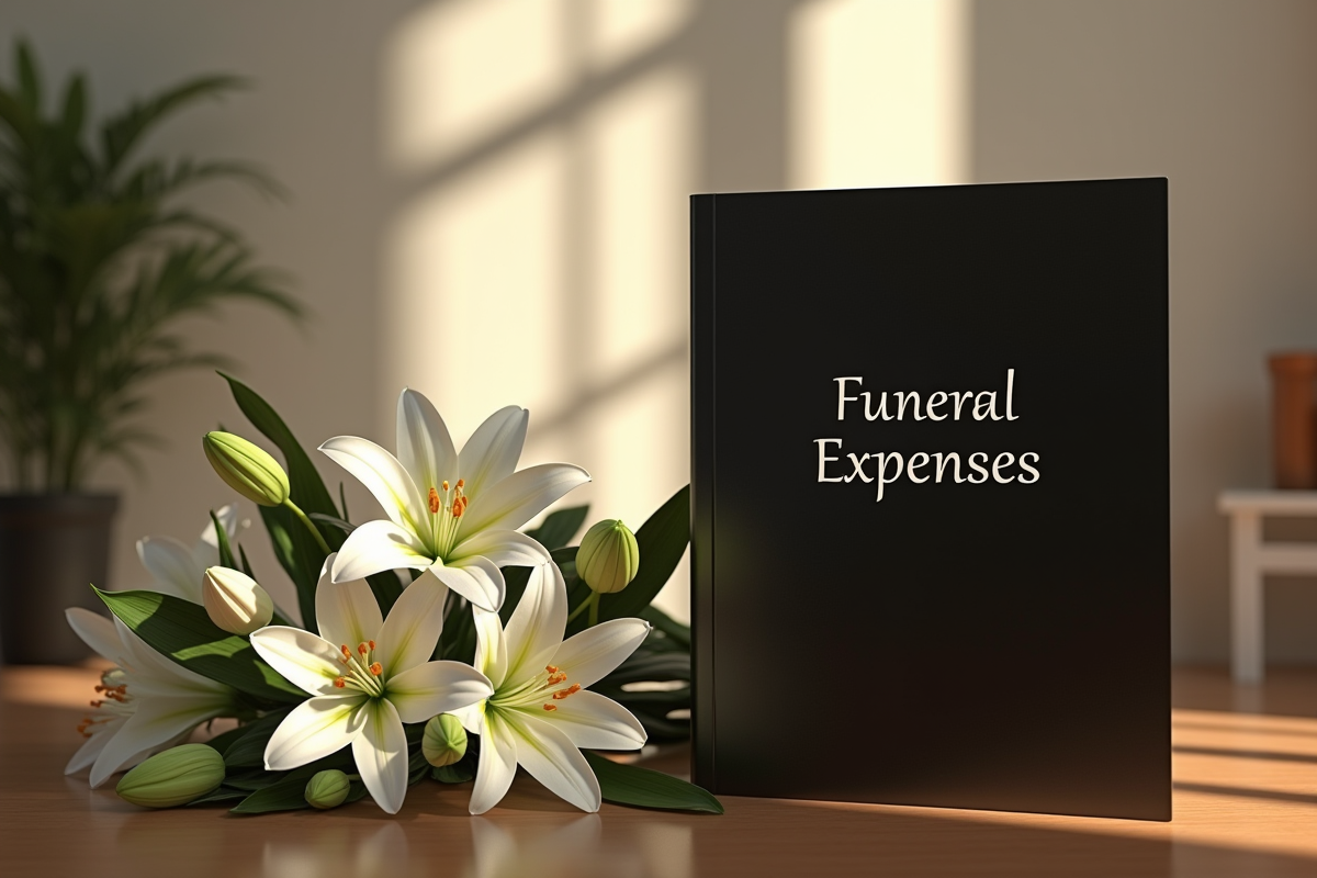 Bouquet de lys blancs avec dossier expenses funeraire