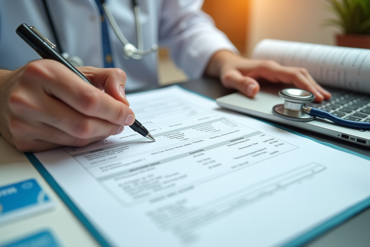 Main remplissant un formulaire de remboursement de physiotherapie