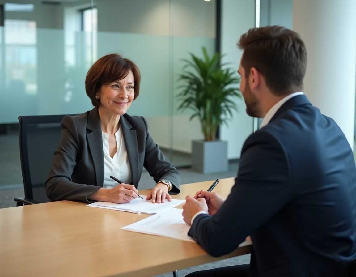 Employée en situation d'inaptitude remettant une lettre de départ à la retraite à un responsable RH