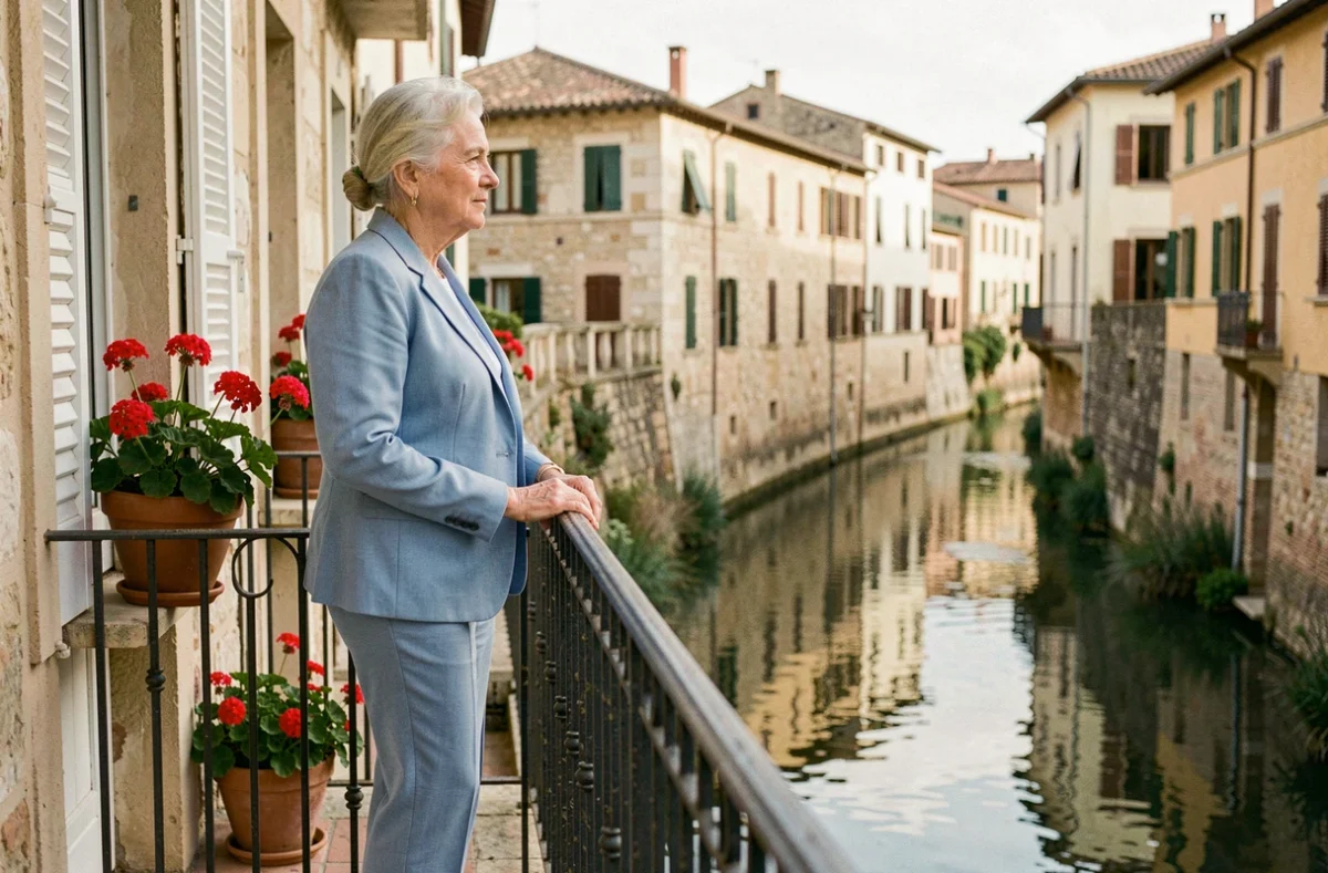 Résidente sur le balcon de la Résidence Cosy Diem Quai Vallière à Narbonne avec vue sur le Canal de la Robine
