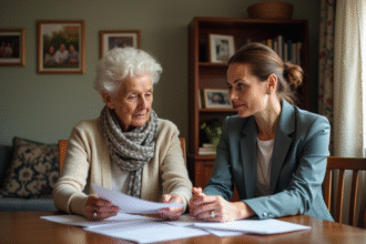 Femme âgée discutant avec une conseillère à la maison