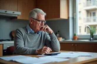 Homme senior réfléchissant à ses finances à la maison