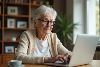 Personne âgée recherchant une maison de retraite sur le site ensemble-senior.fr depuis son domicile