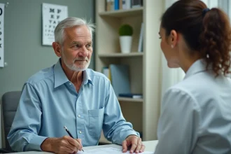 Un homme de 72 ans lors d'une visite médicale pour le renouvellement de son permis de conduire après 70 ans